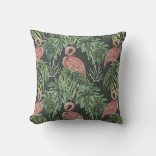 Coussin Flamants roses, motif vintage tropical.