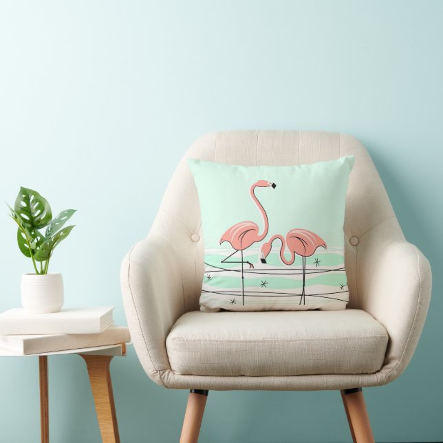 Coussin Flamants roses Pair Aqua coral retour carré (Chaise)