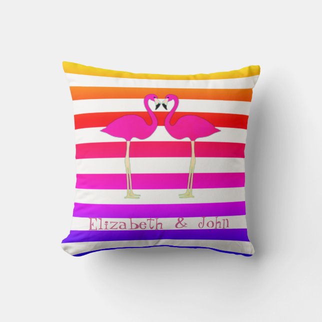 Coussin Flamants roses personnalisés à rayures ombrées (Recto)