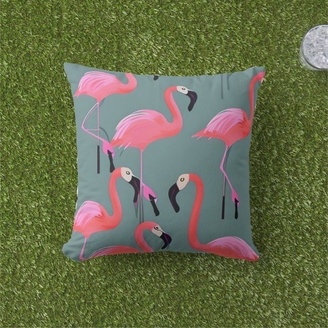 Coussin flamants roses rétro (Herbe)