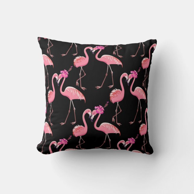 Coussin Flamants roses roses : Arrière - plan noir Vintage (Recto)