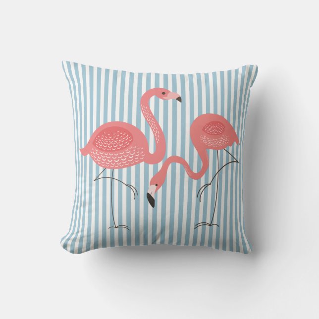 Coussin Flamants roses Roses Avec Blancs Et Bleus (Recto)