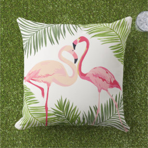 Coussin Flamants roses roses avec Feuilles Palm