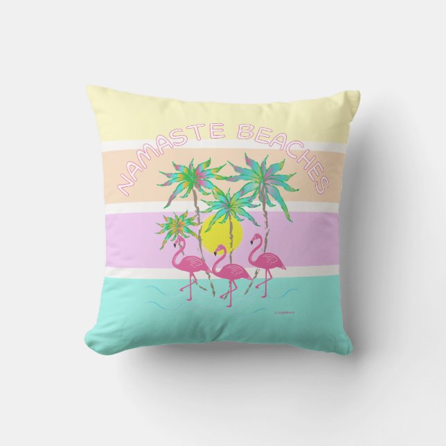 Coussin Flamants roses roses avec palmiers, Plages de Nama (Recto)