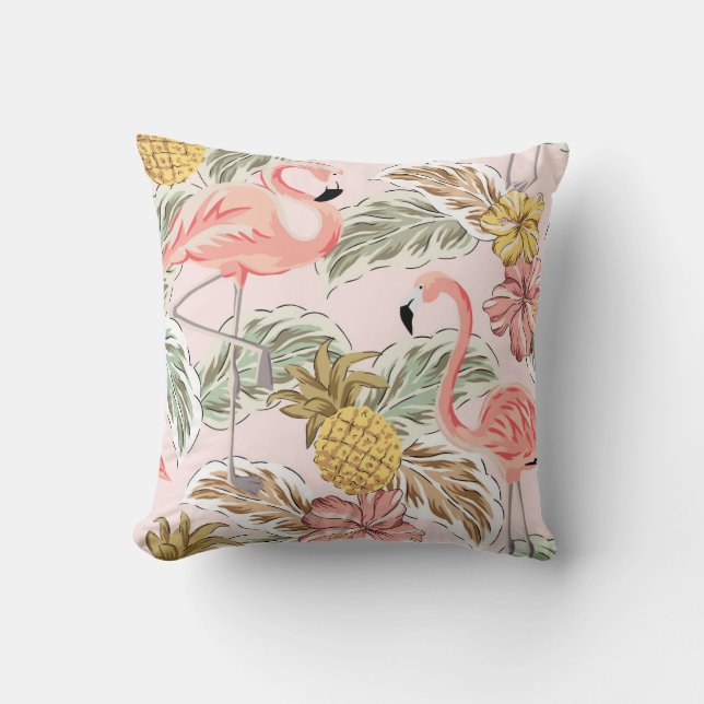 Coussin Flamants roses roses et ananas (Recto)