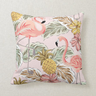 Coussin Flamants roses roses et ananas