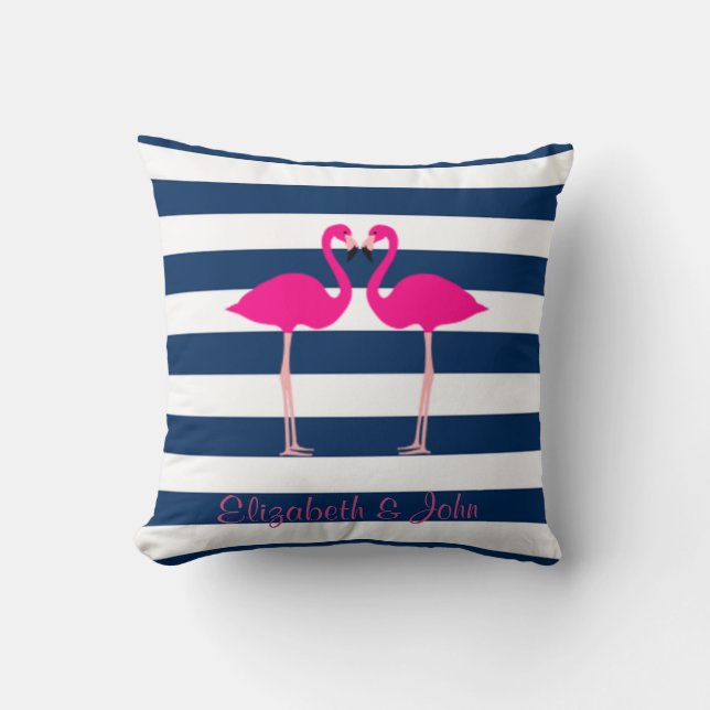 Coussin Flamants roses Roses Mignons Dans L'Amour, Stripé  (Recto)