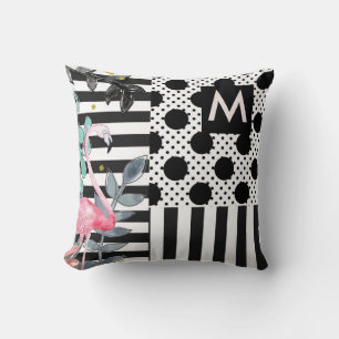 Coussin Flamants roses roses Pois Black & White Fun