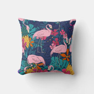 Coussin Flamants roses sur un arrière - plan de feuilles t
