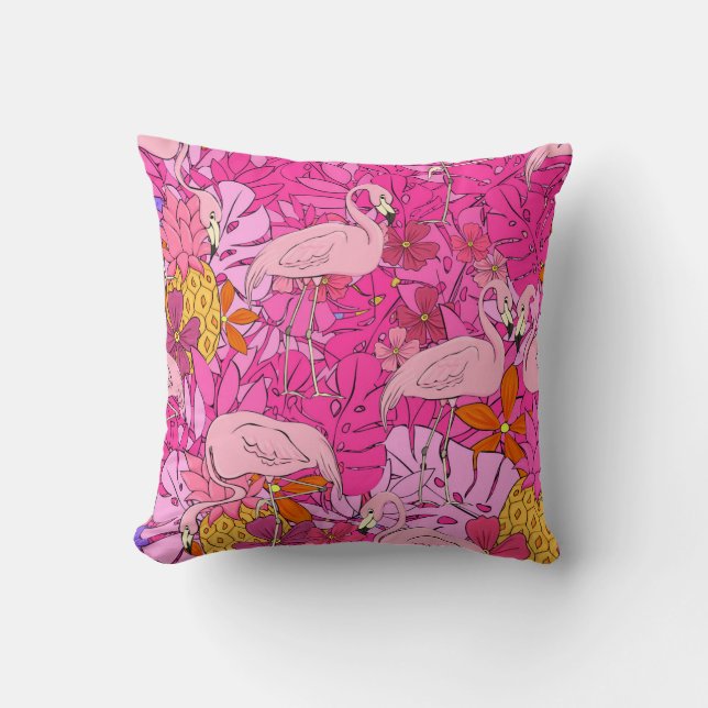 Coussin Flamants roses sur un arrière - plan de feuilles t (Recto)