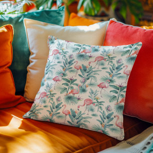 Coussin Flamants roses tropicaux feuille motif