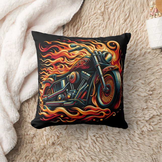 Coussin Flamboyante course de moto à travers un soleil cou (Couverture)