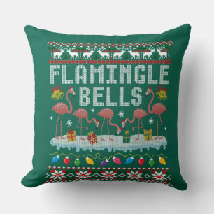 Coussin Flamingle Cloches Flamant rose rose Noël Vilain No