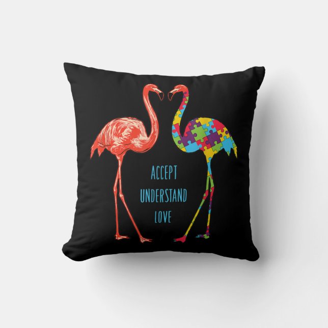 Coussin Flamingo | Accept Understand Love Autism Flamingo (Recto)