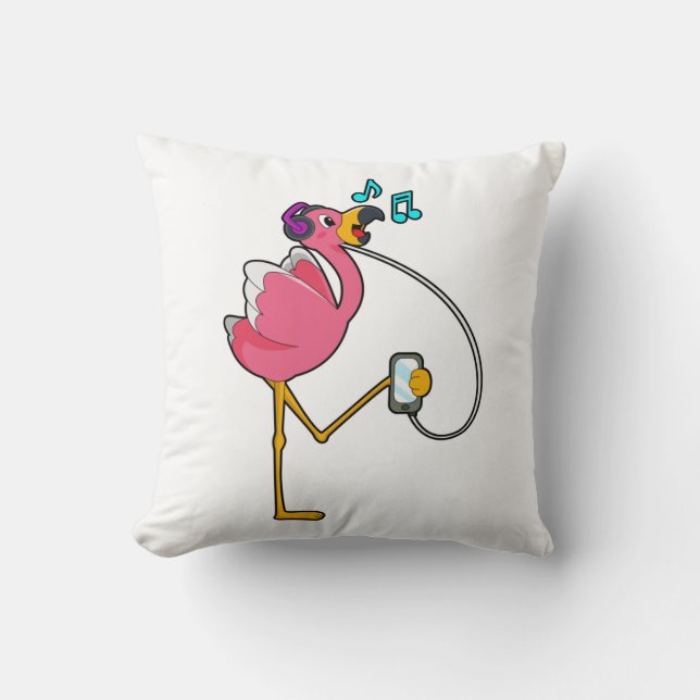 Coussin Flamingo at Music with Headphone (Recto)