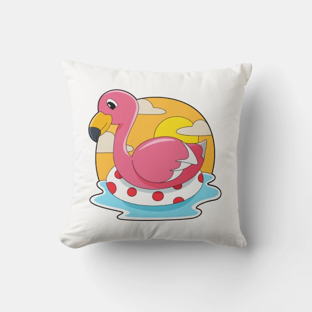 Coussin Flamingo at Swimming with Lifebuoy (Recto)