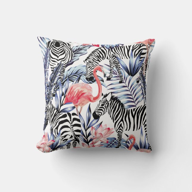 Coussin Flamingo rose exotique, zèbre sur l'été arrière -  (Recto)