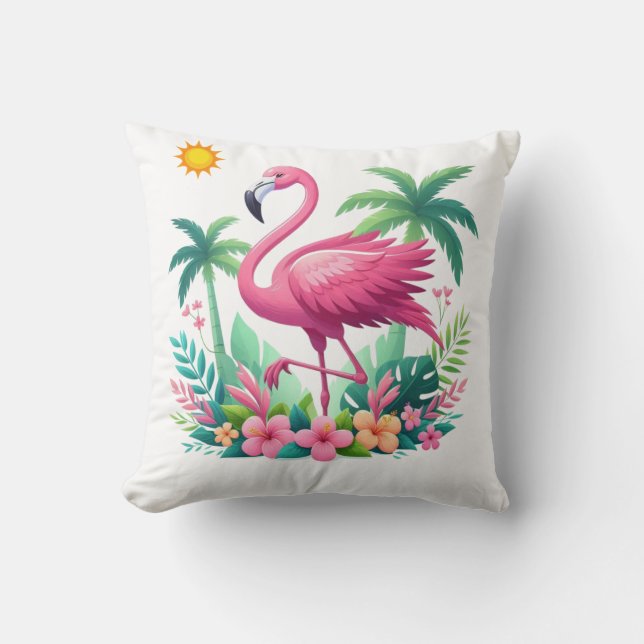 Coussin Flamingo rose tropicale/Floride (Recto)