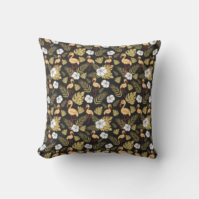 Coussin Flamingo seamless pattern yellow and white flowers (Recto)