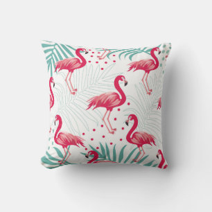 Coussin Flamingo tropical et feuille, motif d'été.