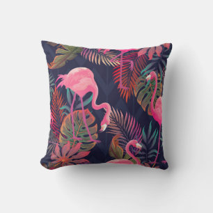 Coussin Flamingo tropical : motif vintage de palmier.