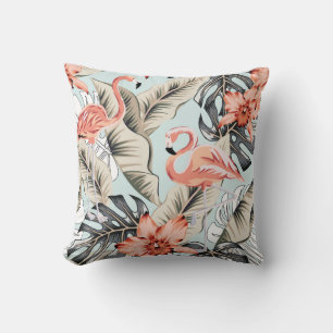 Coussin Flamingo tropical, orchidée, motif de la monstère.