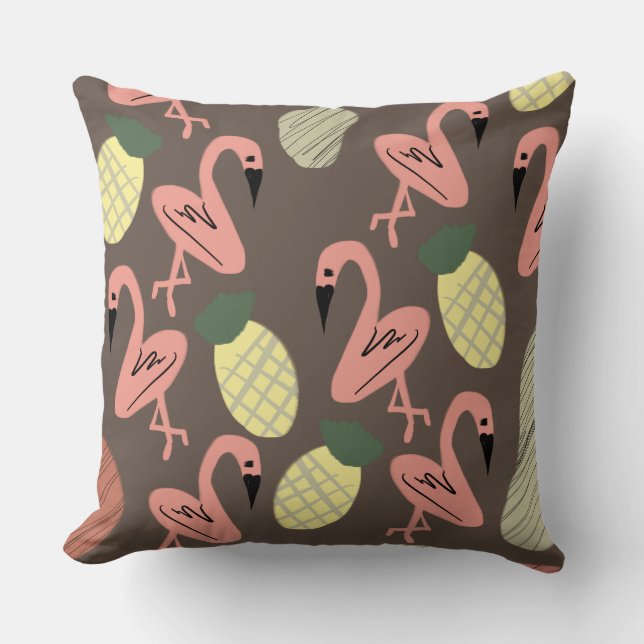 Coussin Flamingos Ananas Dessins à la Main (Recto)