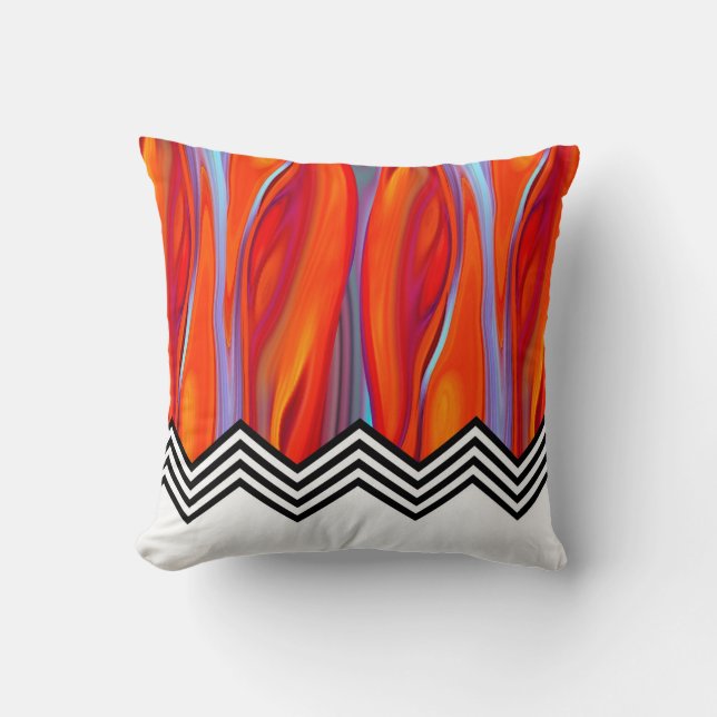 Coussin Flamme de Chevron| rouge orange bleu lilas noir bl (Recto)