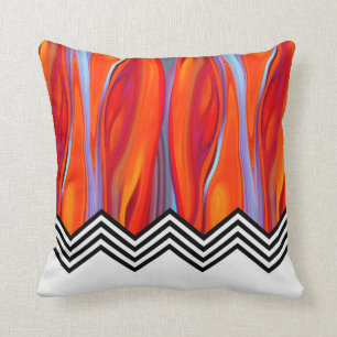 Coussin Flamme de Chevron  rouge orange bleu lilas noir bl