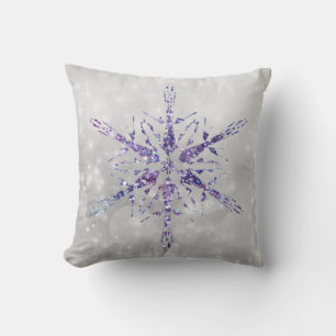 Coussin Flamme de neige violet de Noël Étincelle d'argent