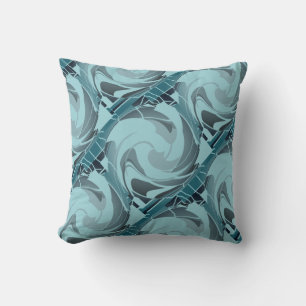 Coussin Flamme Turquoise de mer Gris Frottant Formes incli