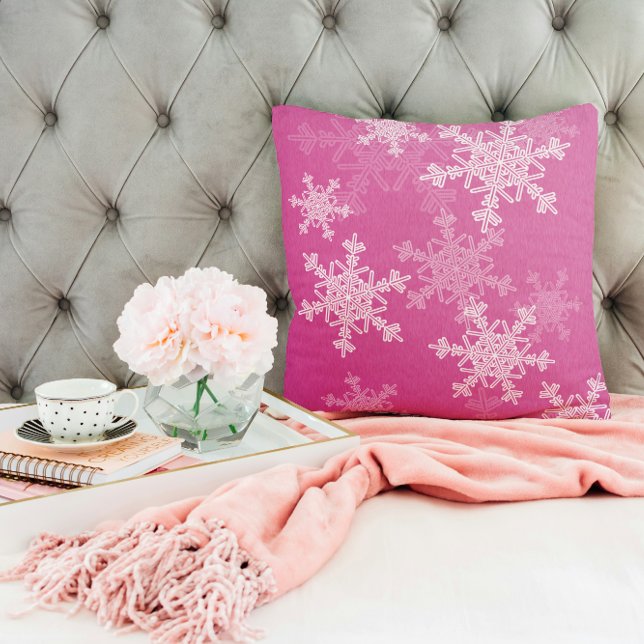 Coussin Flammes de neige blanches roses Noël minimaliste (Créateur téléchargé)