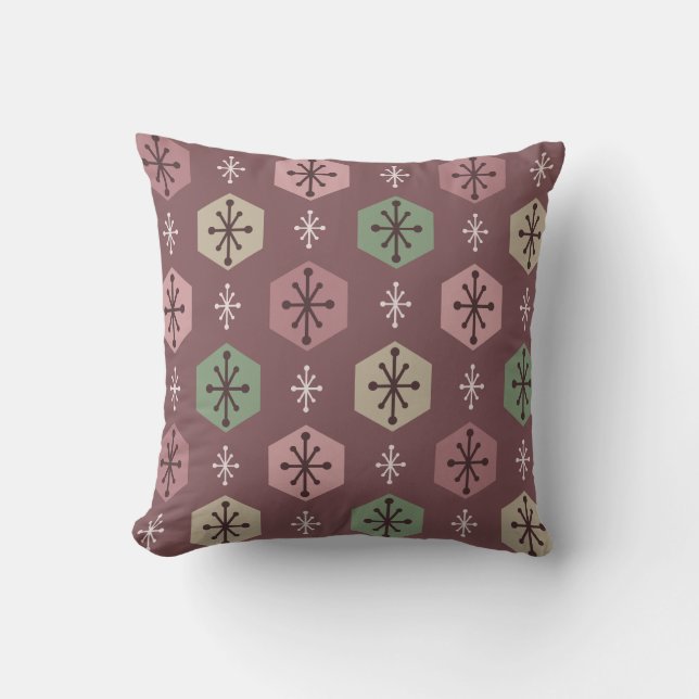 Coussin Flammes de neige de Noël rétro Red Gold (Recto)