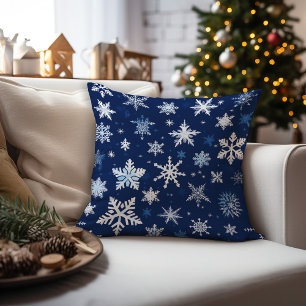 Coussin Flammes De Neige De Noël Sur Bleu