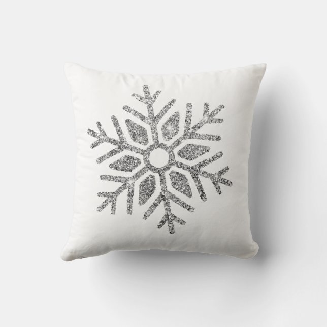 Coussin Flammes de neige en argent sur le blanc d'hiver (Verso)