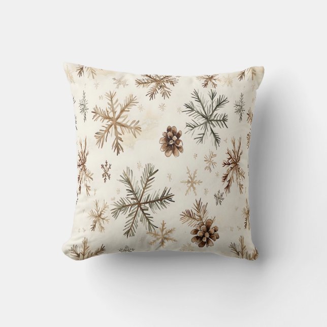 Coussin Flammes de neige et pinecones d'hiver rustiques (Recto)