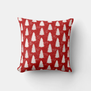 Coussin Flammes de neige rouges et blanches et arbres Noël