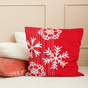 Coussin Flèche de neige blanche et rouge moderne de Noël