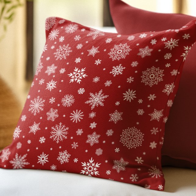 Coussin Flèche de neige blanche hiver Rouge brillant (Créateur téléchargé)