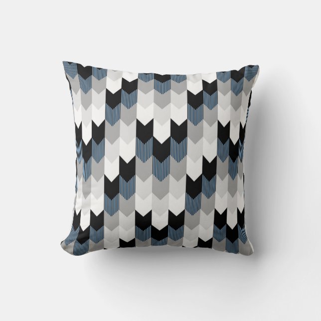 Coussin Flèche Funky Chevron Gris Noir Bleu Blanc (Recto)