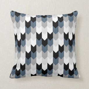 Coussin Flèche Funky Chevron Gris Noir Bleu Blanc
