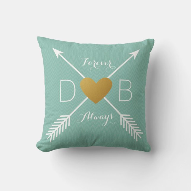 Coussin Flèches blanches Coeur d'or Turquoise de Chevron I (Recto)