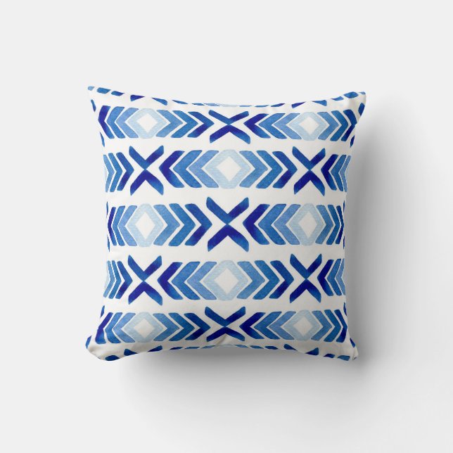 Coussin Flèches bleu Rhombus Motif aquarelle (Recto)