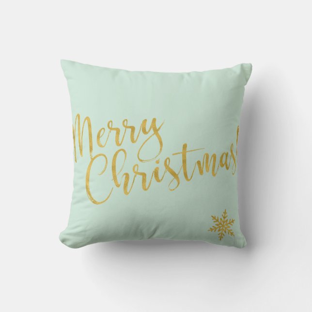 Coussin Flèches de neige en or bleu Joyeux de Noël (Recto)