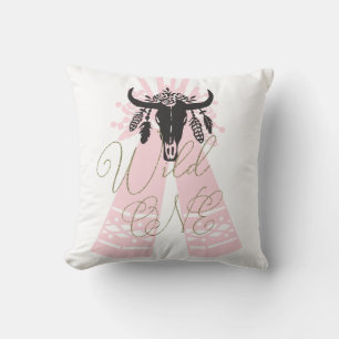 Coussin Flèches de tipi rose et noir Boho Chic Wild ONE