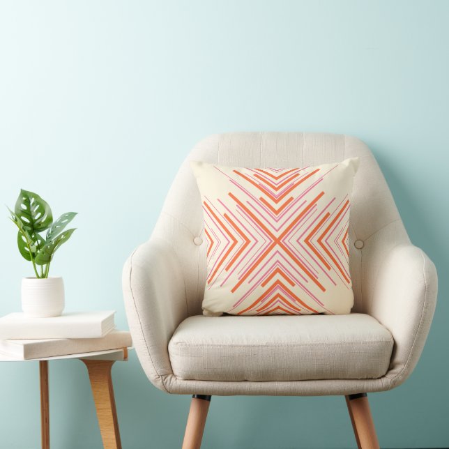 Coussin Flèches en rose, orange et crème (Chaise)