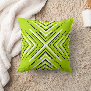 Coussin Flèches en vert citron, noir et blanc