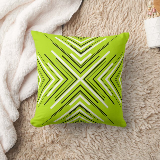Coussin Flèches en vert citron, noir et blanc (Couverture)