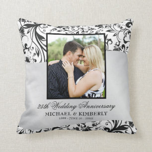 Coussin Flèches Photo Argent 25e anniversaire Mariage  