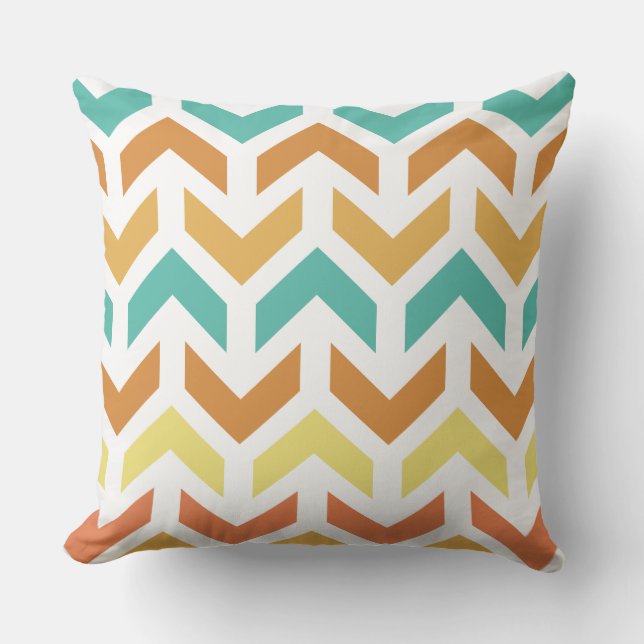 Coussin Flèches rétro Chevron Orange Or Turquoise (Recto)